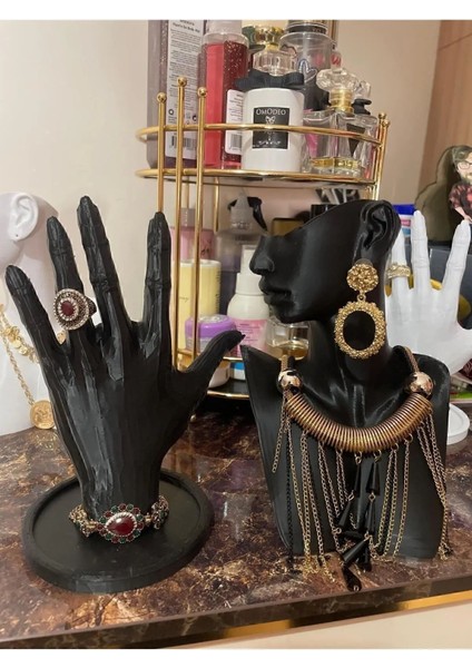 Şık 21CM Dekoratif Takı ve Mücevher Manken Teşhir Seti Siyah