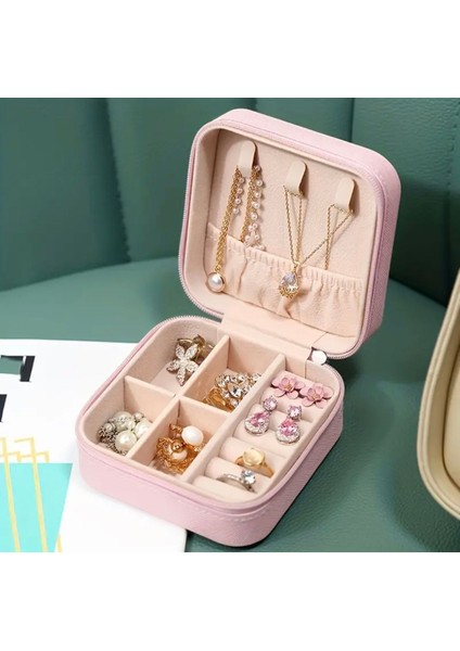 Pembe Taşınabilir Şeffaf Takı Düzenleyici, Seyahat Için Şık ve Pratik Organizer