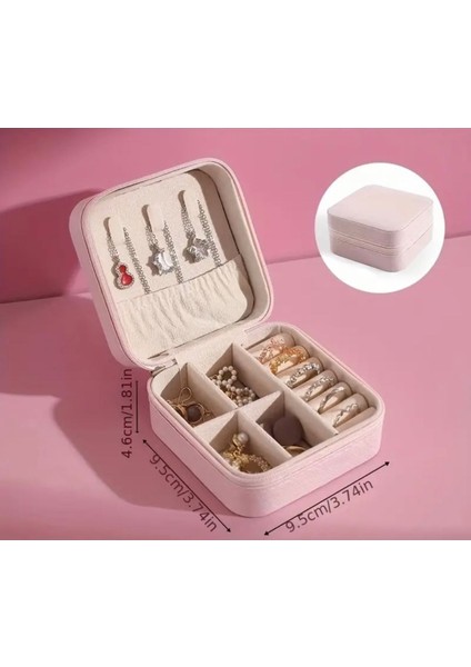 Pembe Taşınabilir Şeffaf Takı Düzenleyici, Seyahat Için Şık ve Pratik Organizer