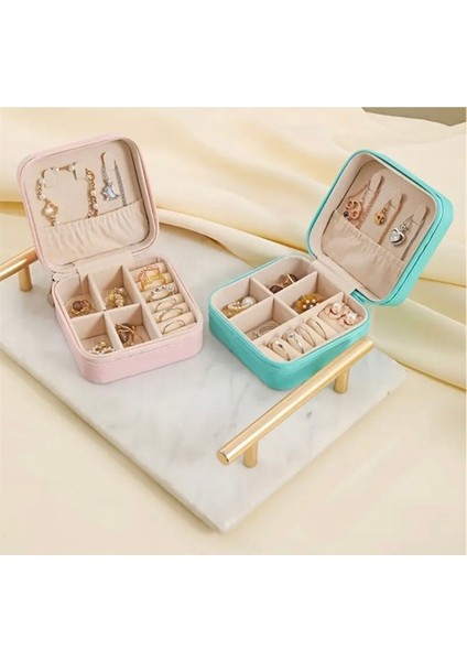 Pembe Taşınabilir Şeffaf Takı Düzenleyici, Seyahat Için Şık ve Pratik Organizer