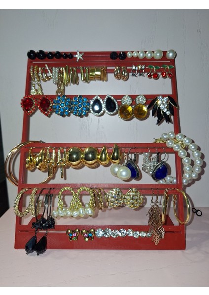 Kırmızı Takı ve Küpe Organizeri, Şık ve Pratik Saklama Çözümü