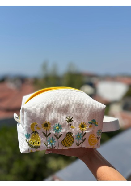 Kaz nakışlı organizer çanta – makyaj çantası , kalemlik ve valiz ıçi çok amaçlı düzenleyici 20x10x10 cm