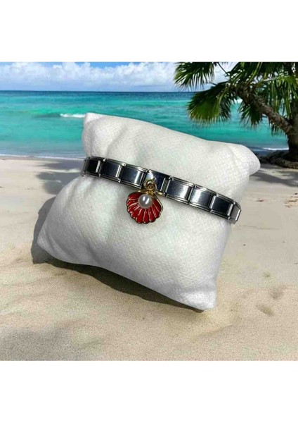 Italyan Çelik Bileklik Deniz Kabuğu Charm