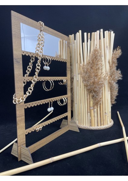 Ahşap Aynalı Küpe ve Takı Standı, Şık ve Pratik Sergileme Çözümü fiyatları