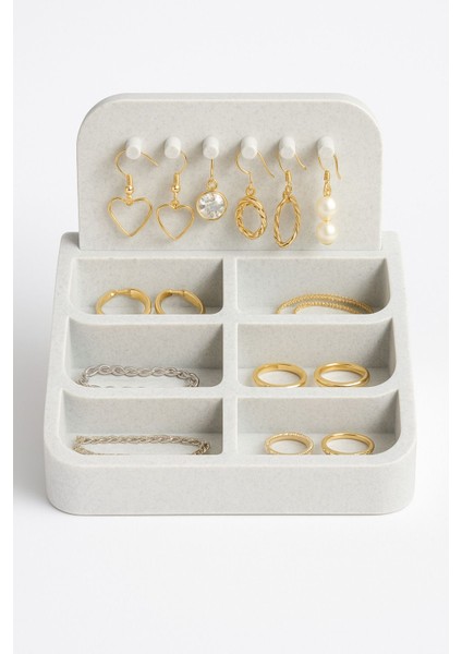 Beyaz 6 Gözlü Takı Organizeri, Küpe, Yüzük, Bileklik ve Kolye Düzenleyici Stand