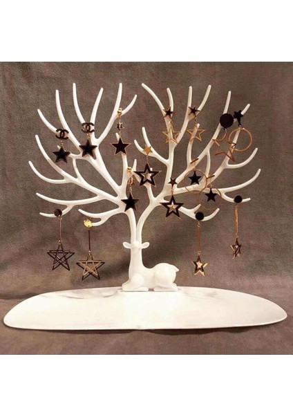 Geyik Tasarımlı Beyaz Takı Organizer, Yüzük, Küpe ve Kolye Standı