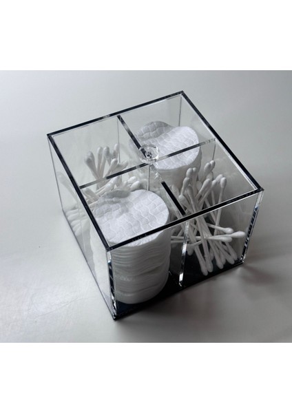 4 Bölmeli Kapaklı Şeffaf ve Siyah Organizer, Düzenli ve Şık Depolama Çözümü