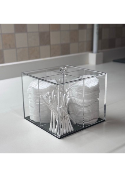 4 Bölmeli Kapaklı Şeffaf ve Siyah Organizer, Düzenli ve Şık Depolama Çözümü