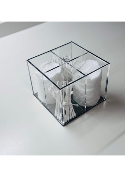 4 Bölmeli Kapaklı Şeffaf ve Siyah Organizer, Düzenli ve Şık Depolama Çözümü