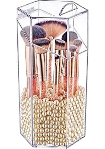 Şeffaf Akrilik Kapaklı Fırça ve Makyaj Organizeri, Çok Renkli, Düzenleyici