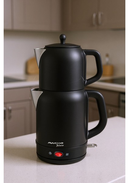 Paslanmaz Çelik Çay ve Su Isıtıcı 2'li Set, Siyah Renk