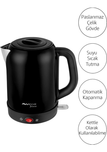 Paslanmaz Çelik Çay ve Su Isıtıcı 2'li Set, Siyah Renk indirimleri