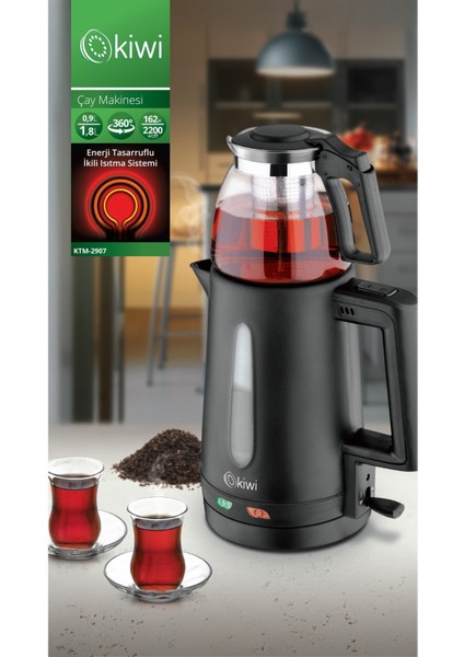 1.8 L Çay Makinesi - Cam Demlik, Paslanmaz Çelik Gövde, Siyah Renk, Hızlı Demleme ve Enerji Tasarrufu Özellikleriyle fiyatları