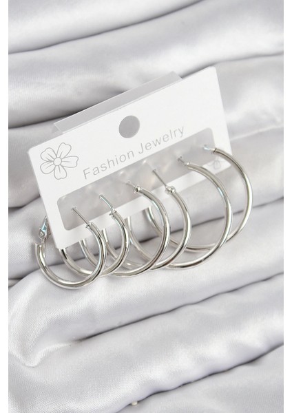 Pirinç Halka Model Gümüş Renk Kadın Set Küpe - TJ-BKP11044