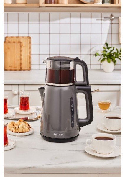 Cam Çay Makinesi, 1500W, Space Gray, Modern ve Şık Tasarım