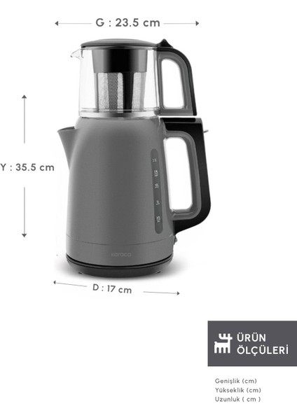 Cam Çay Makinesi, 1500W, Space Gray, Modern ve Şık Tasarım fiyatları