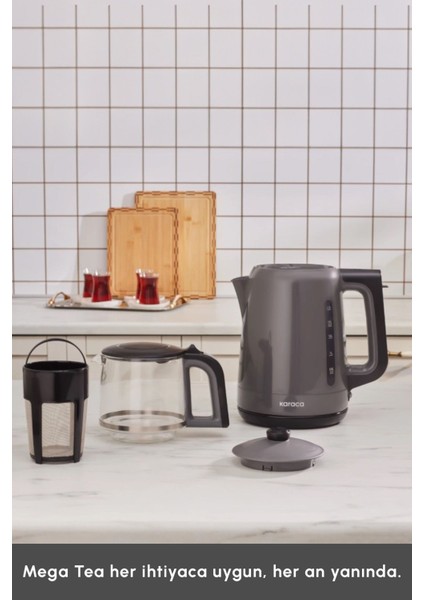Cam Çay Makinesi, 1500W, Space Gray, Modern ve Şık Tasarım