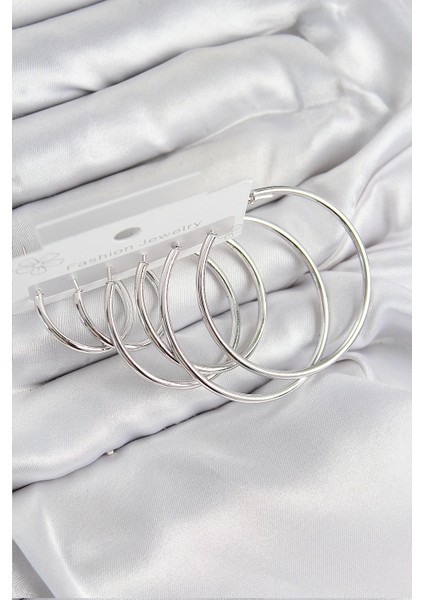 Pirinç Halka Model Gümüş Renk Kadın Set Küpe - TJ-BKP11040