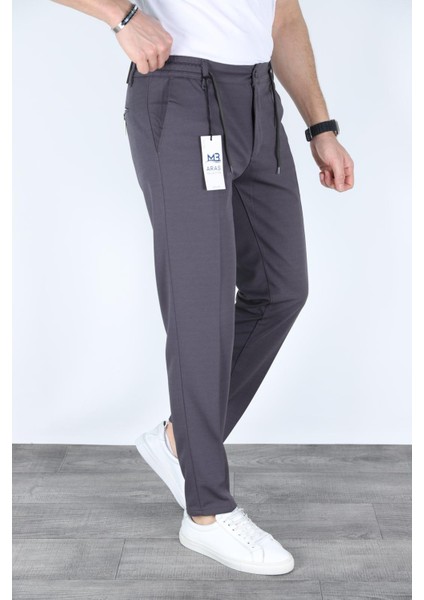 Erkek Joger Pantolon Bel Kemerli ve Yarım Lastikli Armürlü Kumaş Yeni Trend