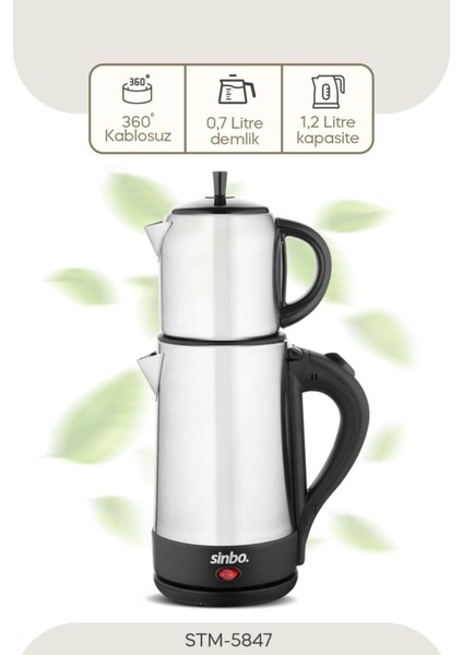 2000W Elektrikli Çay Seti, Beyaz, Hızlı ve Pratik Kullanım