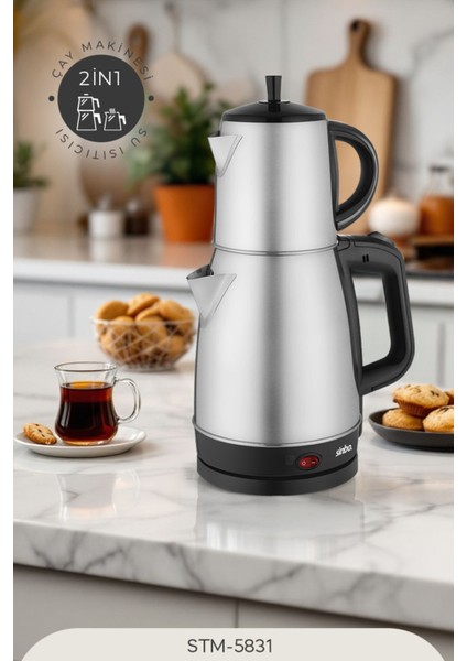 Şık Metalik Elektrikli Çay Seti, Hızlı ve Kolay Demleme Imkanı