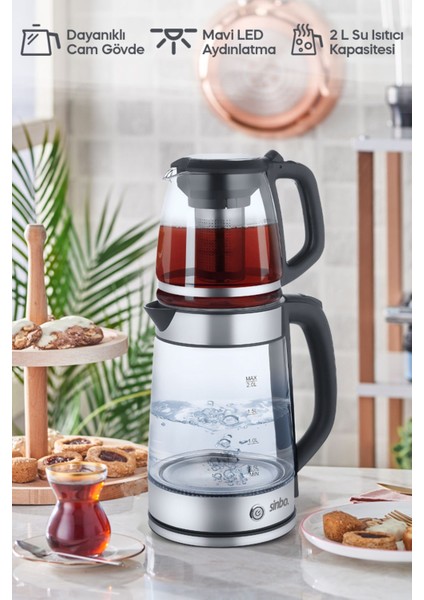 1500W Elektrikli Cam Çay Makinesi, Şık ve Dayanıklı Metal Tasarım