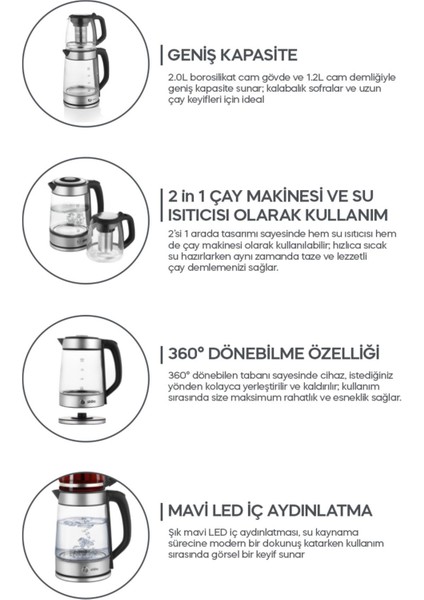 1500W Elektrikli Cam Çay Makinesi, Şık ve Dayanıklı Metal Tasarım fırsatları