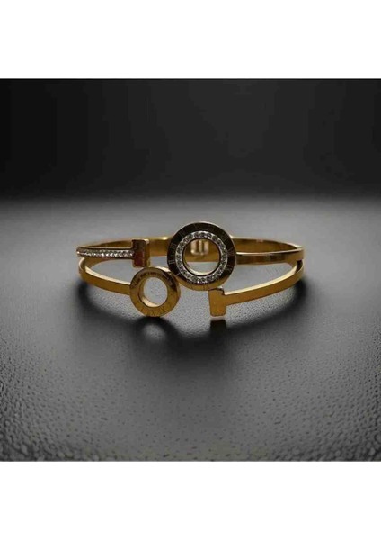 Zirkon Taşlı Kelepçe Model Halka Detaylı Çelik Bileklik modelleri