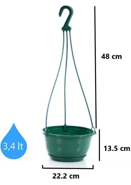 SO-SM02 Safir Makrome Askılı Balkon Saksı 3.4 Lt Yeşil 6 Adet fiyatları