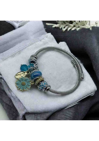 Zirkon Taşlı Nazar Yıldız Detaylı Pandora Çelik Bileklik