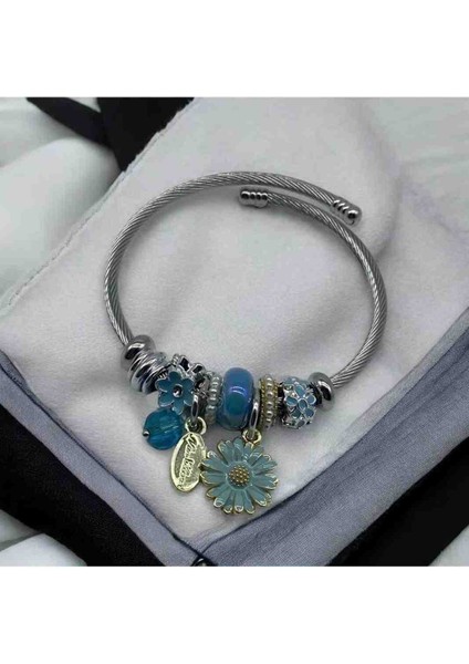 Zirkon Taşlı Nazar Yıldız Detaylı Pandora Çelik Bileklik modelleri