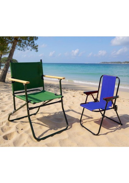 140 kg Kapasiteli Katlanır Kamp Sandalyesi ve 2-6 Yaş Lüx Çocuk Piknik Sandalyesi-Mavi