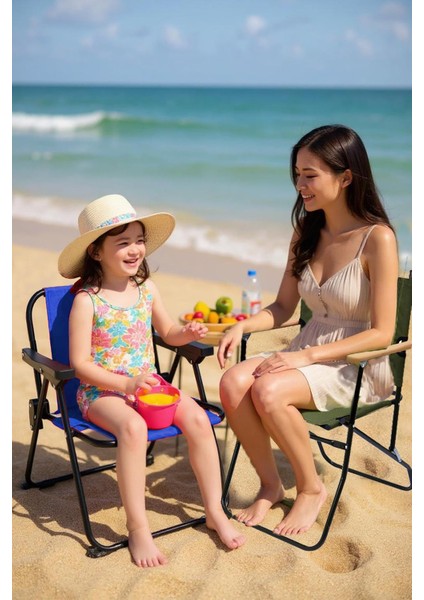 140 kg Kapasiteli Katlanır Kamp Sandalyesi ve 2-6 Yaş Lüx Çocuk Piknik Sandalyesi-Mavi fiyatları