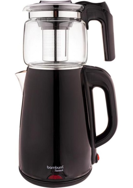 Şık Siyah Cam Demlikli Çay Makinası, Keyifli Çay Keyfi Için Ideal