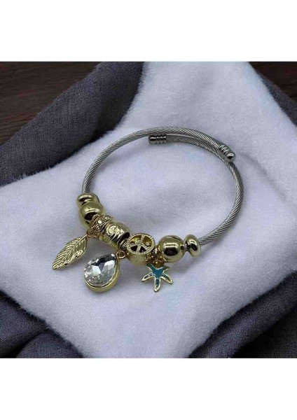 Kristal Zirkon Taşlı Damla Model Pandora Çelik Bileklik