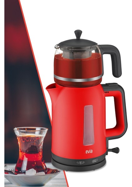 Kırmızı 2200W Cam Demlikli Çay ve Su Isıtıcı, Sağlıklı ve Şık Tasarım fiyatları
