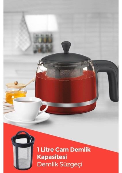 Kırmızı 2200W Cam Demlikli Çay ve Su Isıtıcı, Sağlıklı ve Şık Tasarım modelleri