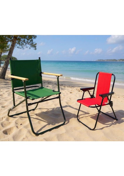 140 kg Kapasiteli Katlanır Kamp Sandalyesi ve 2-6 Yaş Lüx Çocuk Piknik Sandalyesi-Kırmızı