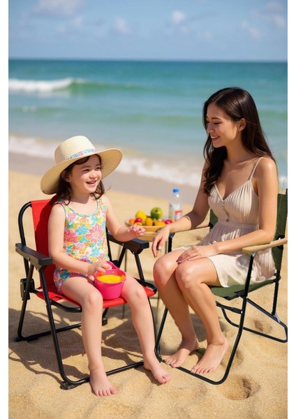 140 kg Kapasiteli Katlanır Kamp Sandalyesi ve 2-6 Yaş Lüx Çocuk Piknik Sandalyesi-Kırmızı fiyatları