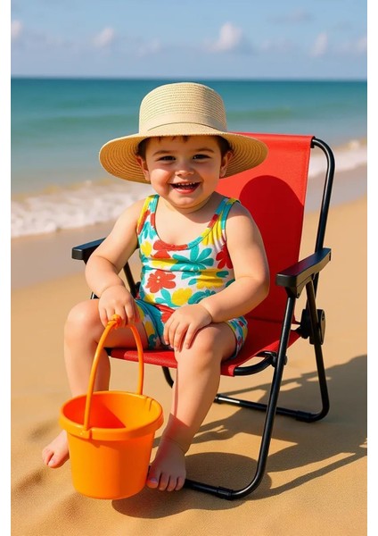 140 kg Kapasiteli Katlanır Kamp Sandalyesi ve 2-6 Yaş Lüx Çocuk Piknik Sandalyesi-Kırmızı modelleri