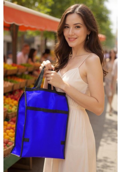 2 Adet Orta Boy Piknik Çantası, Plaj Çantası, Pazar Çantası, Market Çantası-Mavi
