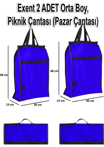 2 Adet Orta Boy Piknik Çantası, Plaj Çantası, Pazar Çantası, Market Çantası-Mavi modelleri
