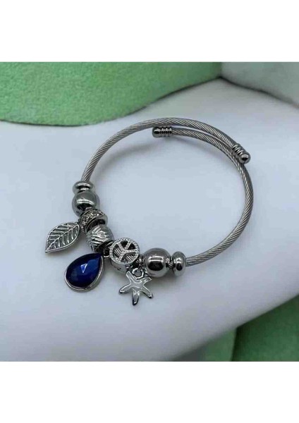 Zirkon Taşlı Mavi Damla Detaylı Pandora Çelik Bileklik fiyatları