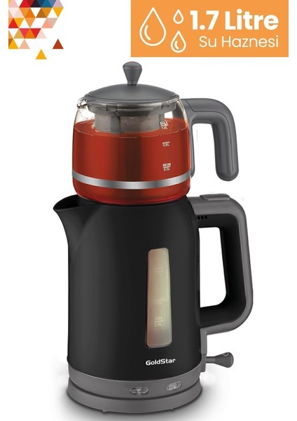 2200W Siyah Cam Demlikli Çay ve Su Isıtıcı Seti fiyatları