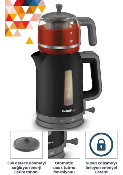 2200W Siyah Cam Demlikli Çay ve Su Isıtıcı Seti indirimleri