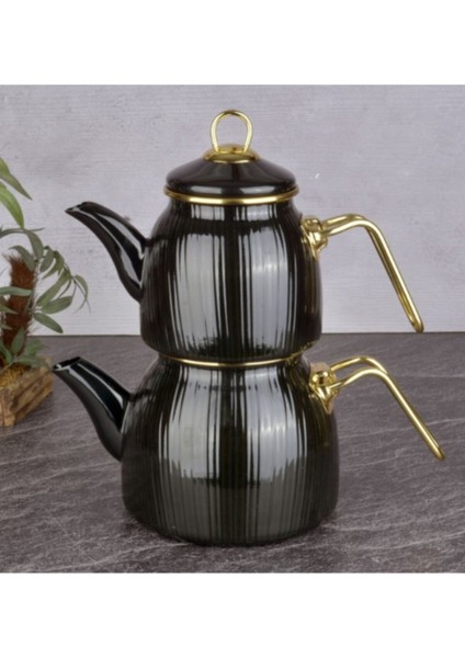 Şık Siyah Emaye Çaydanlık Takımı, Kaliteli ve Dayanıklı Tasarım