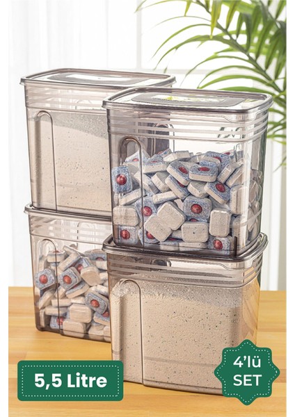 4'lü Gri Saklama Kutusu, 5,5 Litre, Kapaklı, Etiketli, Toz Tablet Deterjan Kabı modelleri
