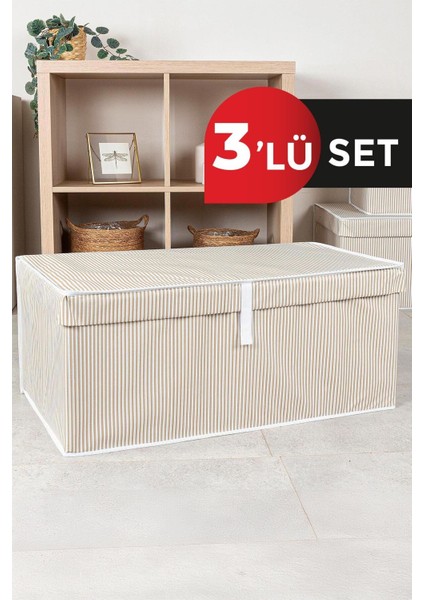 3'lü Ekru Çizgili Çok Amaçlı Kutu 70X40X30 cm Set fiyatları