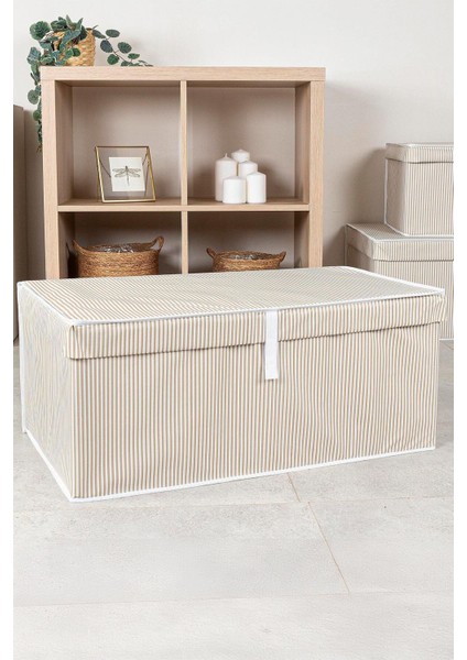 3'lü Ekru Çizgili Çok Amaçlı Kutu 70X40X30 cm Set modelleri