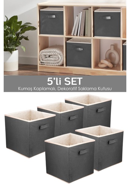5'li Dolap Içi Düzenleyici Set, Çok Amaçlı Saklama Sepeti, Gri, 33X30X30 cm